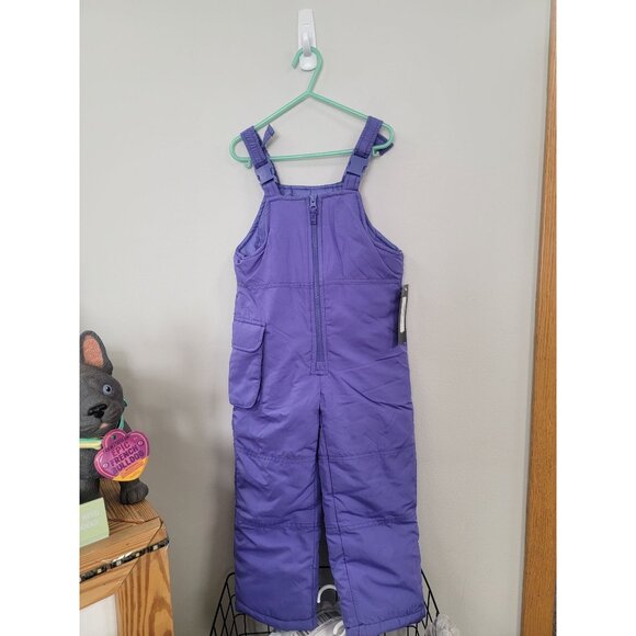 Kids' Purple Insulated Snow Bib Overalls Adjustable Straps Zipper Front Side Poc - Picture 3 of 3